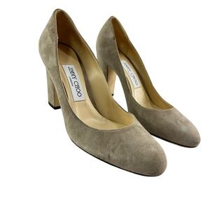 Genuine JIMMY CHOO Billie 100 Taupe Suede Block Heel Shoes Size 37 7 US